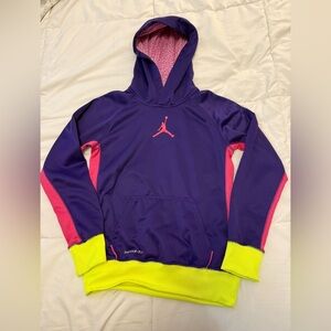Girls Air Jordan Purple Hoodie with Pink and Yellow Accents youth XL